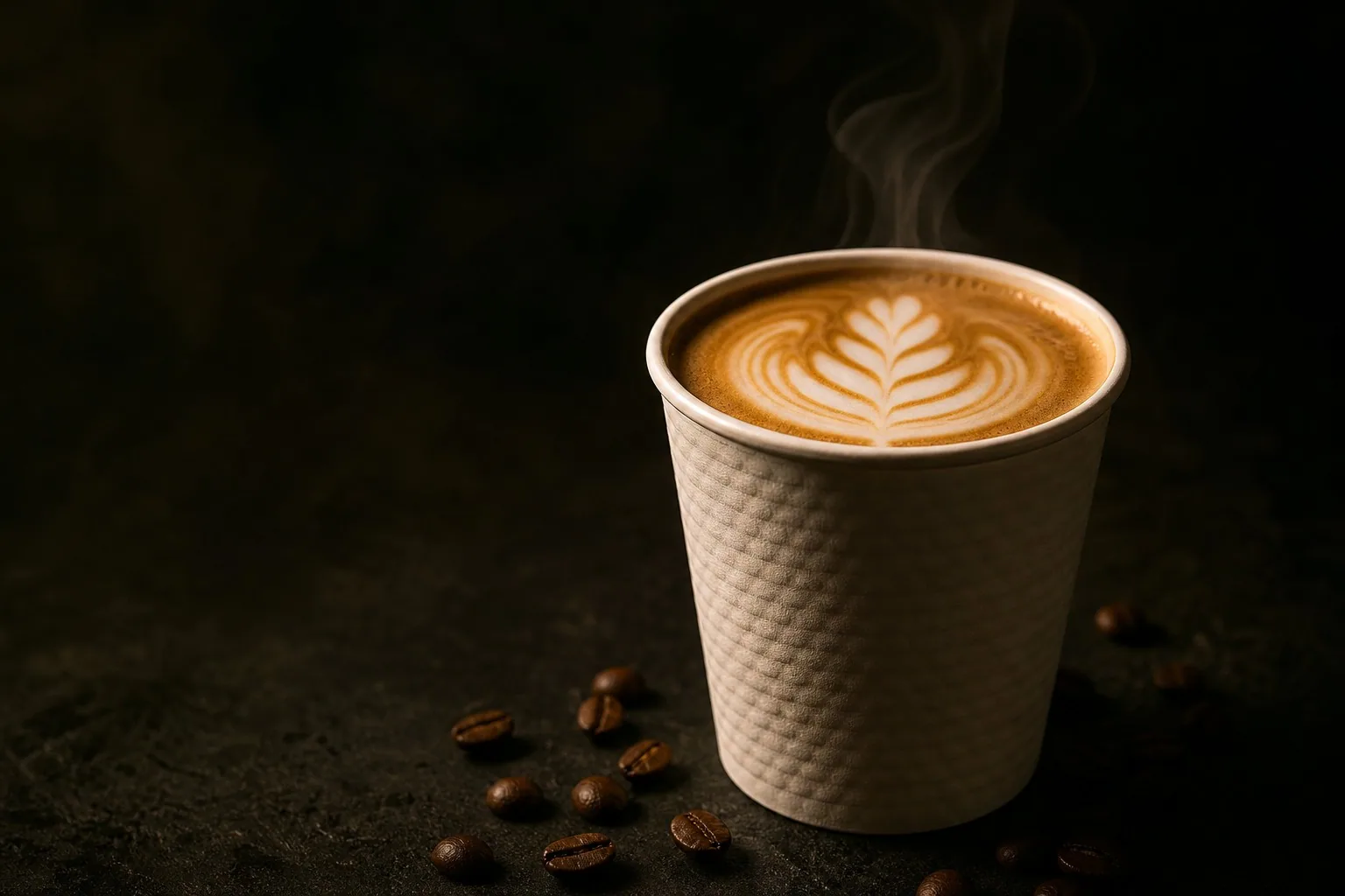 Premium double-wall paper cup with hot latte-art coffee